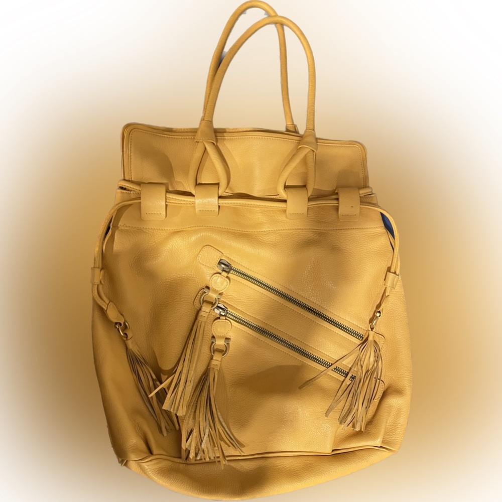 Yellow leather hobo tote bag